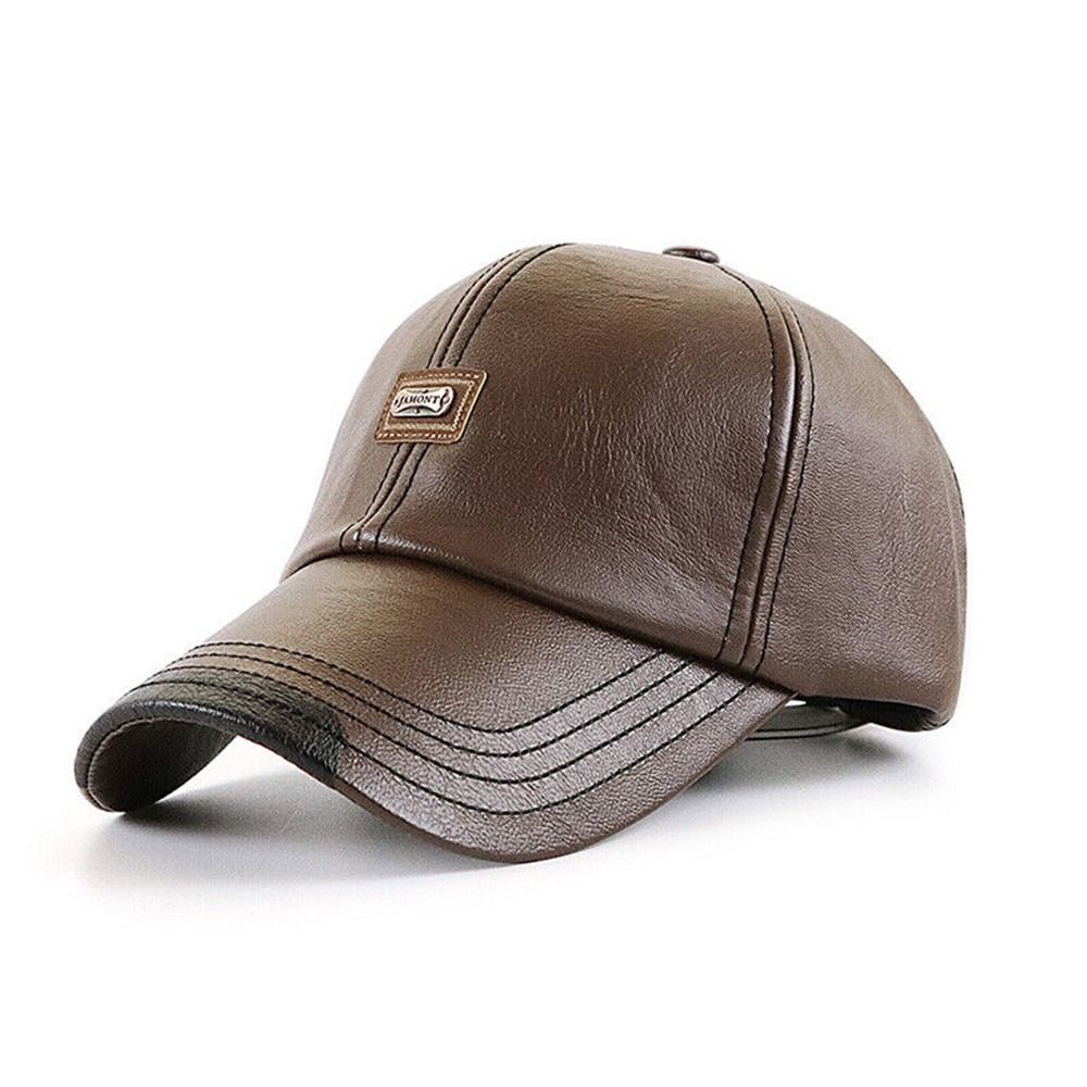 Fashion Casual Men Hats Baseball Caps Leather Outing Cap Adjustable Winter Warm Hat For Everyday We 7