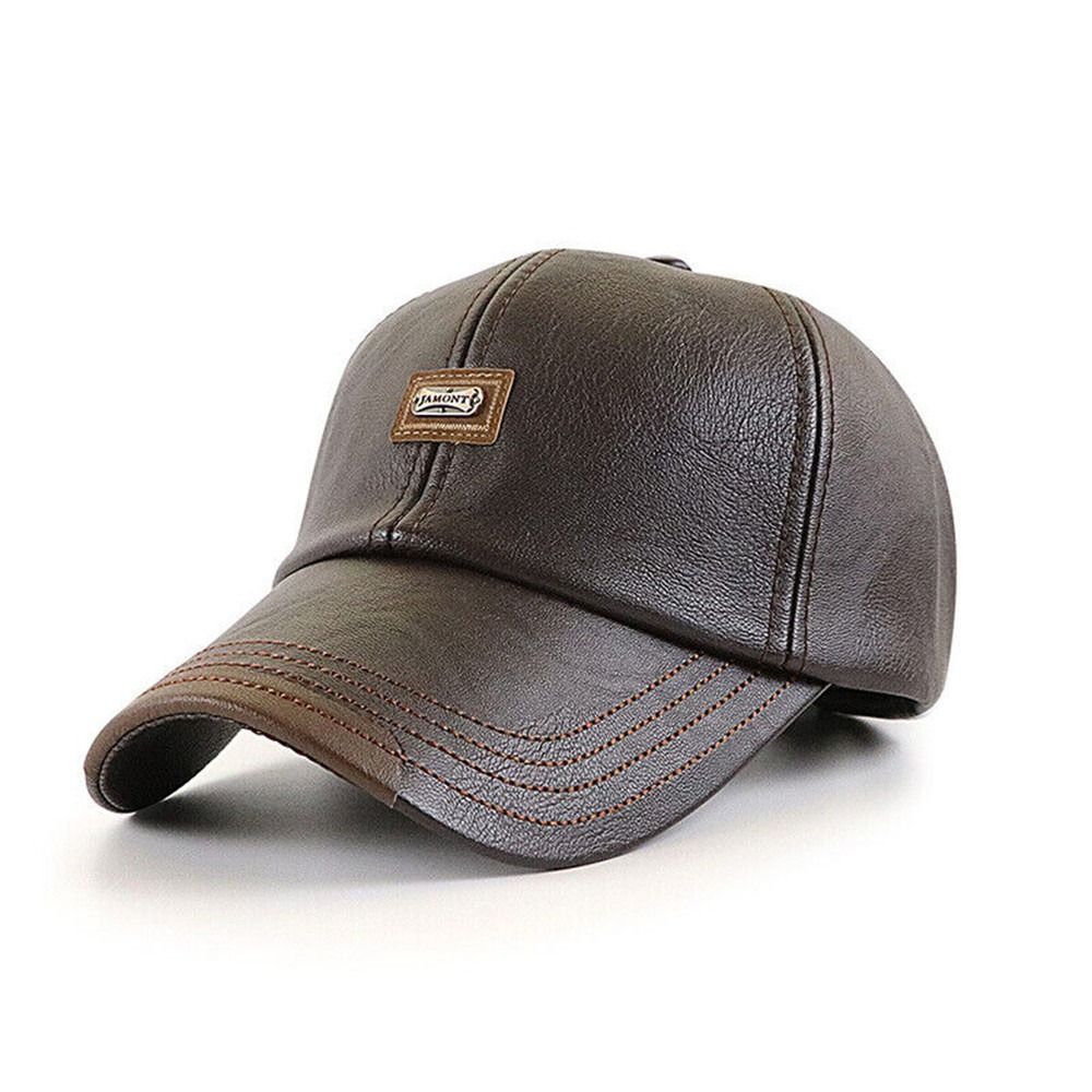 Fashion Casual Men Hats Baseball Caps Leather Outing Cap, Adjustable Winter Warm Hat for Everyday Wear
