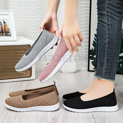 BreathEase Mesh Slip-On Flats – Comfortable, Non-Slip Platform Walking Shoes