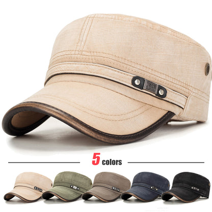 Adjustable Leather Binding Washed White Distressed Cotton Cadet Flat Cap, Sun Hat, Trucker Caps, Stylish Hats
