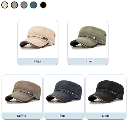 Adjustable Leather Binding Washed White Distressed Cotton Cadet Flat Cap, Sun Hat, Trucker Caps, Stylish Hats