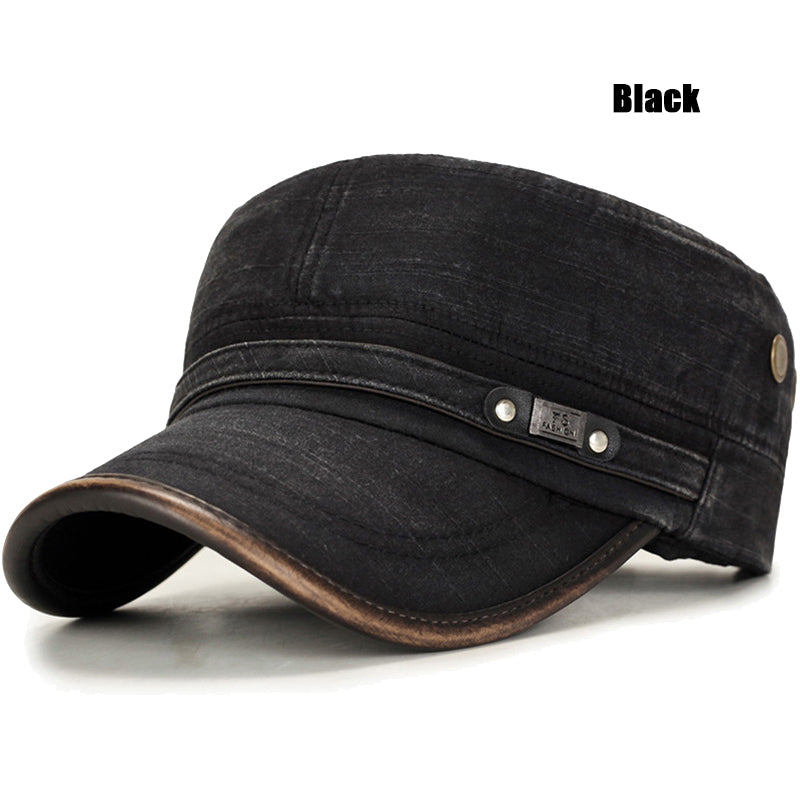 Adjustable Leather Binding Washed White Distressed Cotton Cadet Flat Cap, Sun Hat, Trucker Caps, Stylish Hats