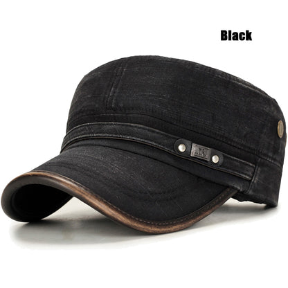 Adjustable Leather Binding Washed White Distressed Cotton Cadet Flat Cap, Sun Hat, Trucker Caps, Stylish Hats