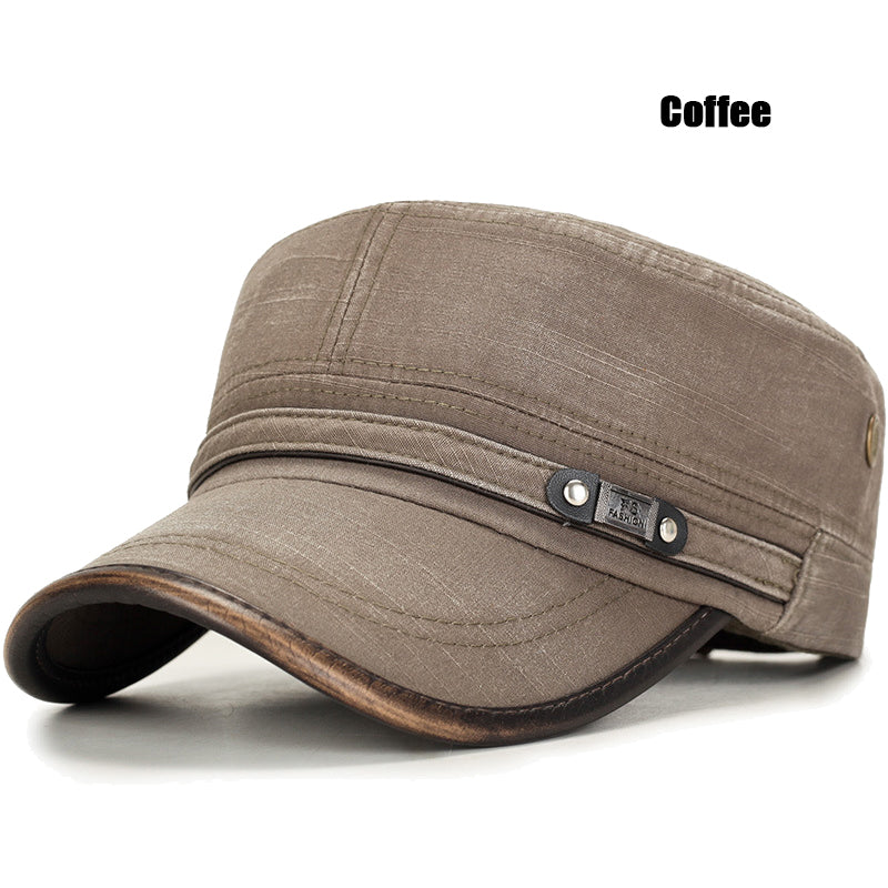 Adjustable Leather Binding Washed White Distressed Cotton Cadet Flat Cap, Sun Hat, Trucker Caps, Stylish Hats