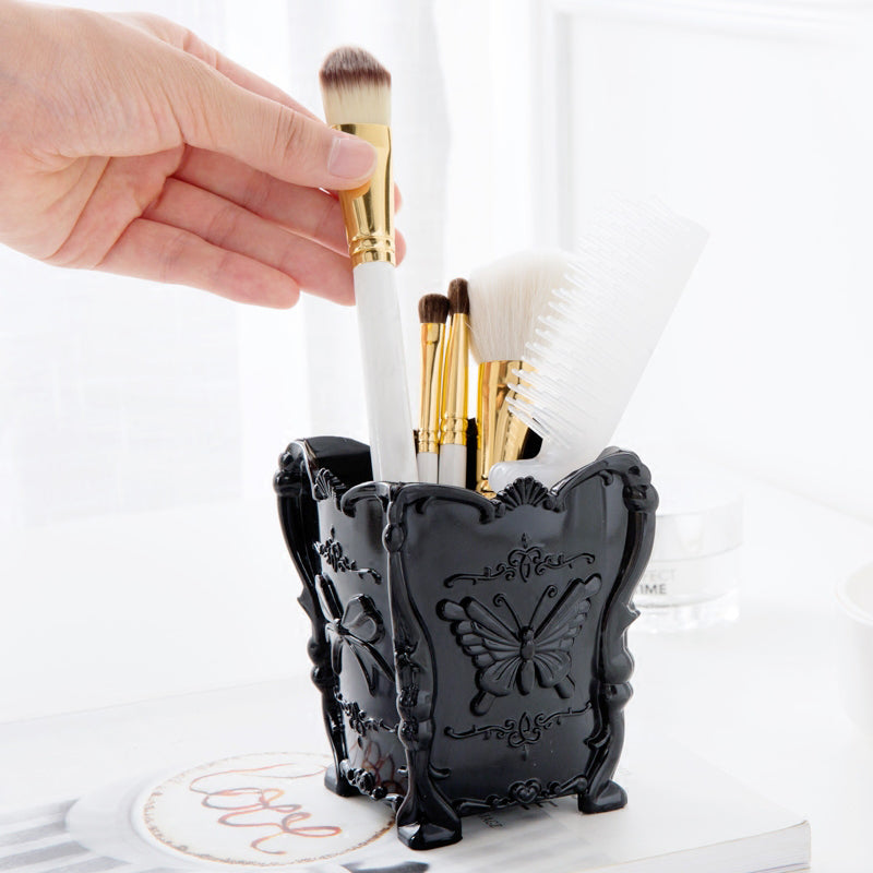 Creative Retro Cosmetics Storage Box, Desktop Makeup Brush, Skin Care Organizer Load Capacity, Elegant Plastic Dressing