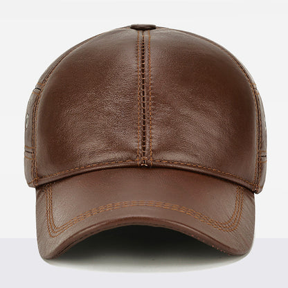 Men Real Cowhide Leather Cap, Winter Warm Outdoor Ear Protection, Adjustable New Style Baseball Hat