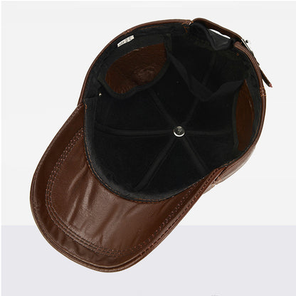 Men Real Cowhide Leather Cap Winter Warm Outdoor Ear Protection Adjustable New Style Baseball Hat 4
