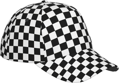 Black White Checkered Flag Baseball Hats Men Women Adjustable Snapback Cap, Checkered Trucker Cap Racing Style Headwear