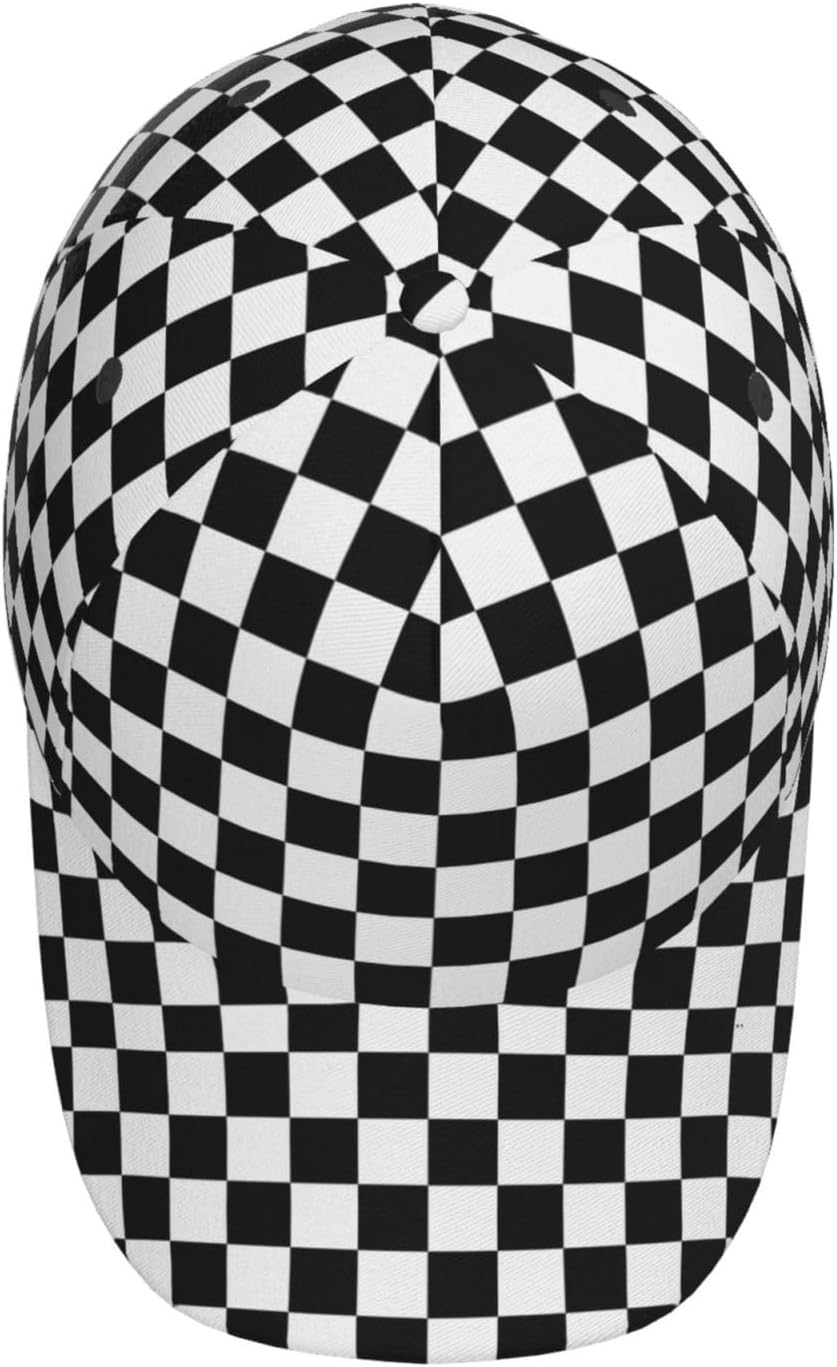 Black White Checkered Flag Baseball Hats Men Women Adjustable Snapback Cap, Checkered Trucker Cap Racing Style Headwear