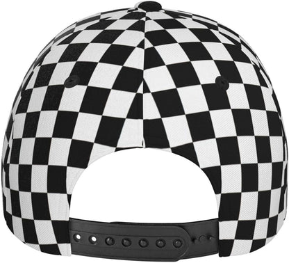 Black White Checkered Flag Baseball Hats Men Women Adjustable Snapback Cap, Checkered Trucker Cap Racing Style Headwear