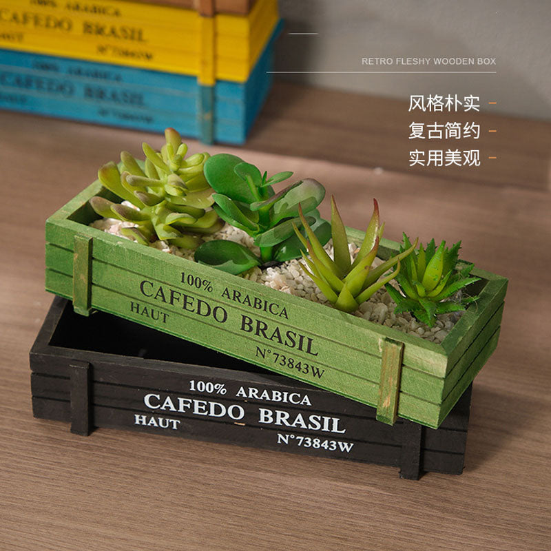 Retro Garden Plant Pot, Vintage Wooden Storage Box for Sundries, Stationery, Pen Box, Succulents, Flower Pots, Balcony