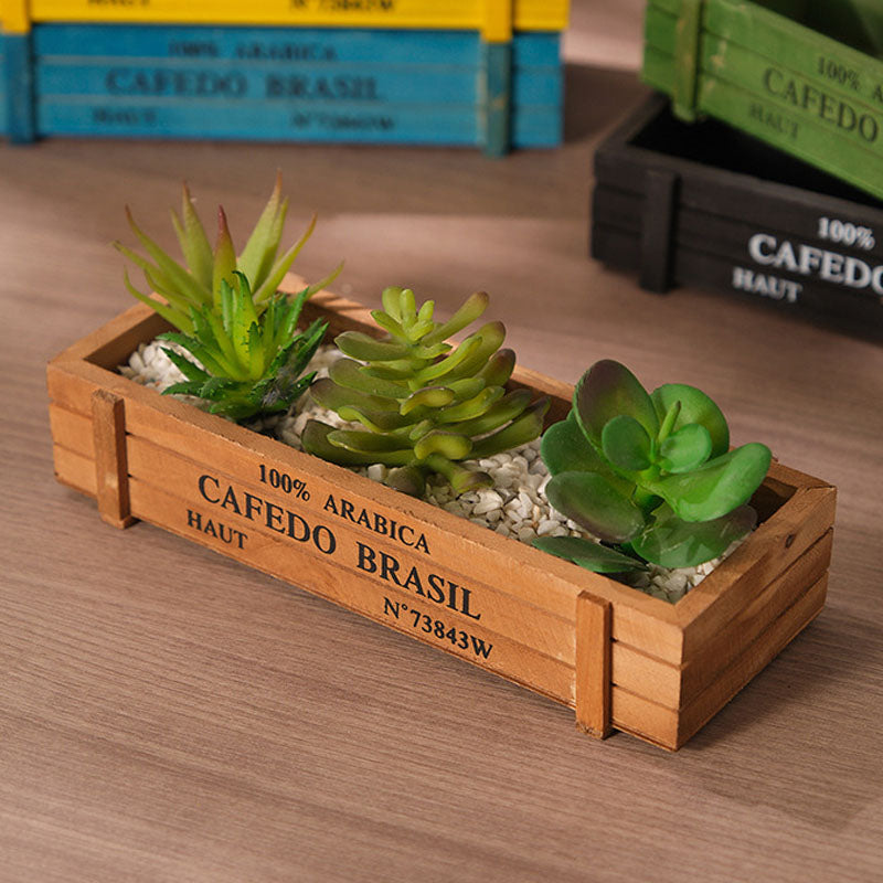 Retro Garden Plant Pot, Vintage Wooden Storage Box for Sundries, Stationery, Pen Box, Succulents, Flower Pots, Balcony