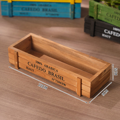 Retro Garden Plant Pot, Vintage Wooden Storage Box for Sundries, Stationery, Pen Box, Succulents, Flower Pots, Balcony