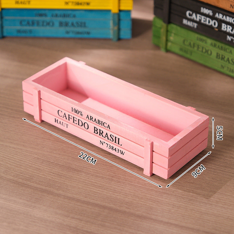 Retro Garden Plant Pot, Vintage Wooden Storage Box for Sundries, Stationery, Pen Box, Succulents, Flower Pots, Balcony