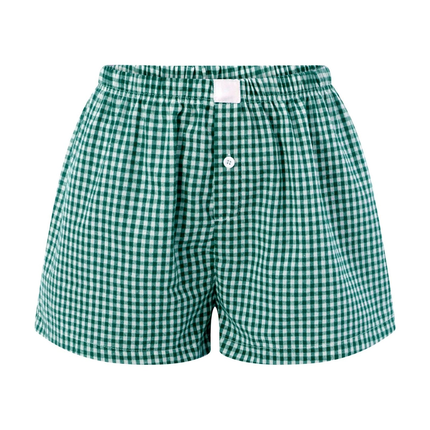 Womens Y2K Retro Plaid Elastic Low Waist Button Front Lounge Shorts 9