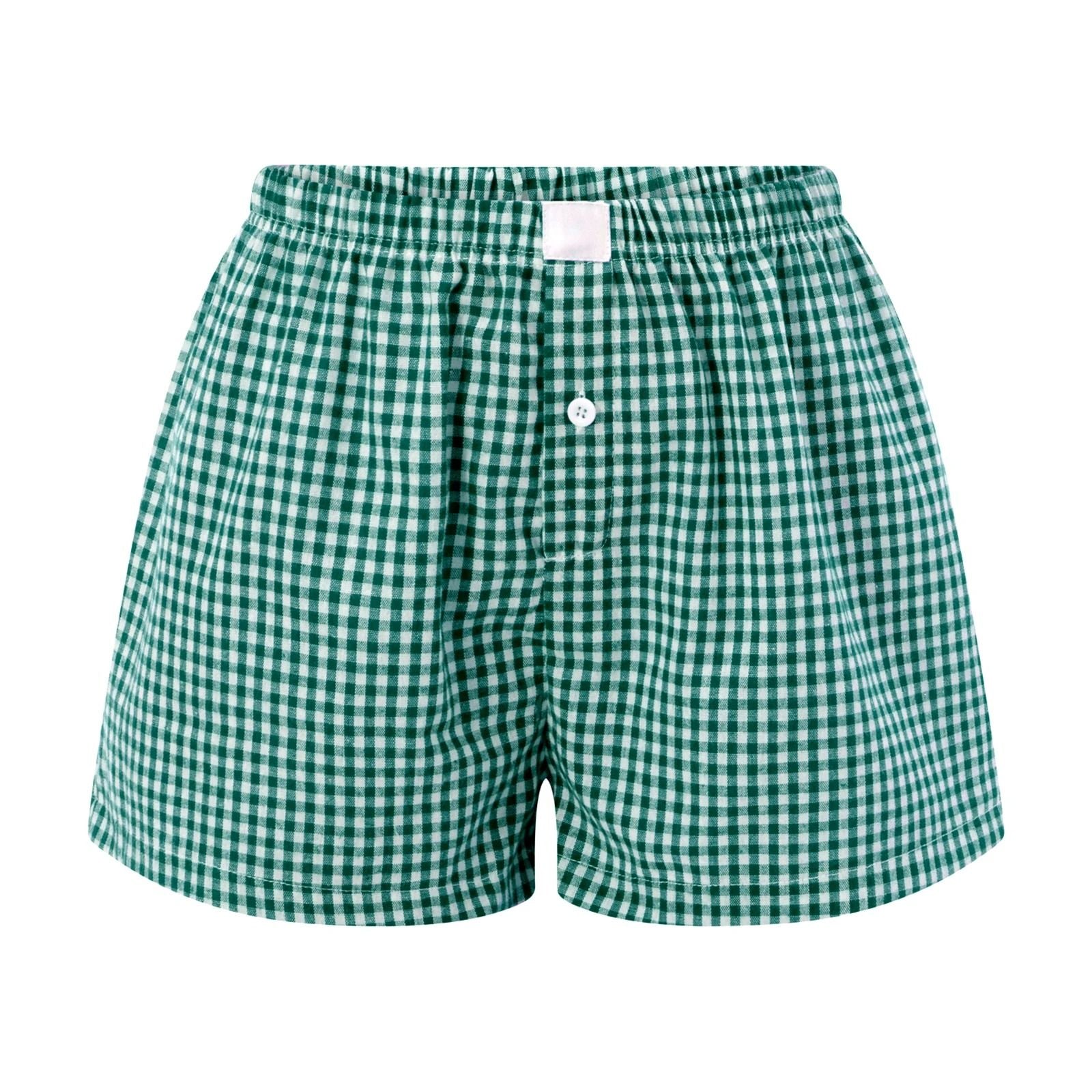 Womens Y2K Retro Plaid Elastic Low Waist Button Front Lounge Shorts 9