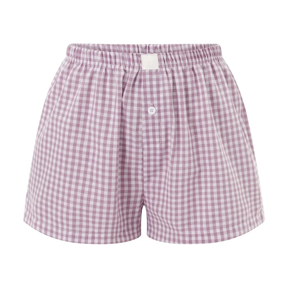Womens Y2K Retro Plaid Elastic Low Waist Button Front Lounge Shorts 11