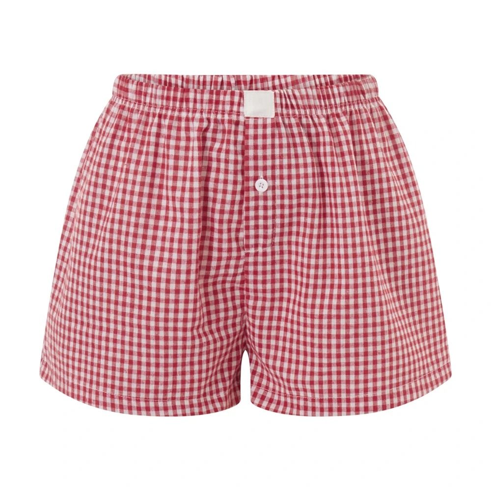 Womens Y2K Retro Plaid Elastic Low Waist Button Front Lounge Shorts 12