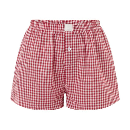 Womens Y2K Retro Plaid Elastic Low Waist Button Front Lounge Shorts 12