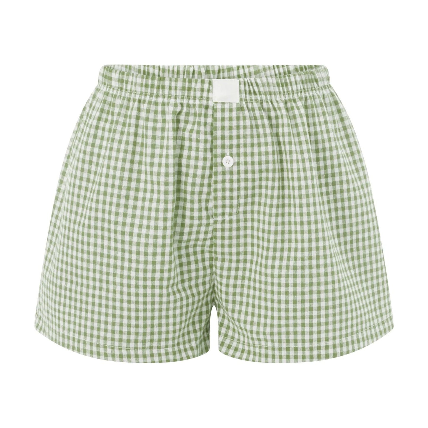Womens Y2K Retro Plaid Elastic Low Waist Button Front Lounge Shorts 15