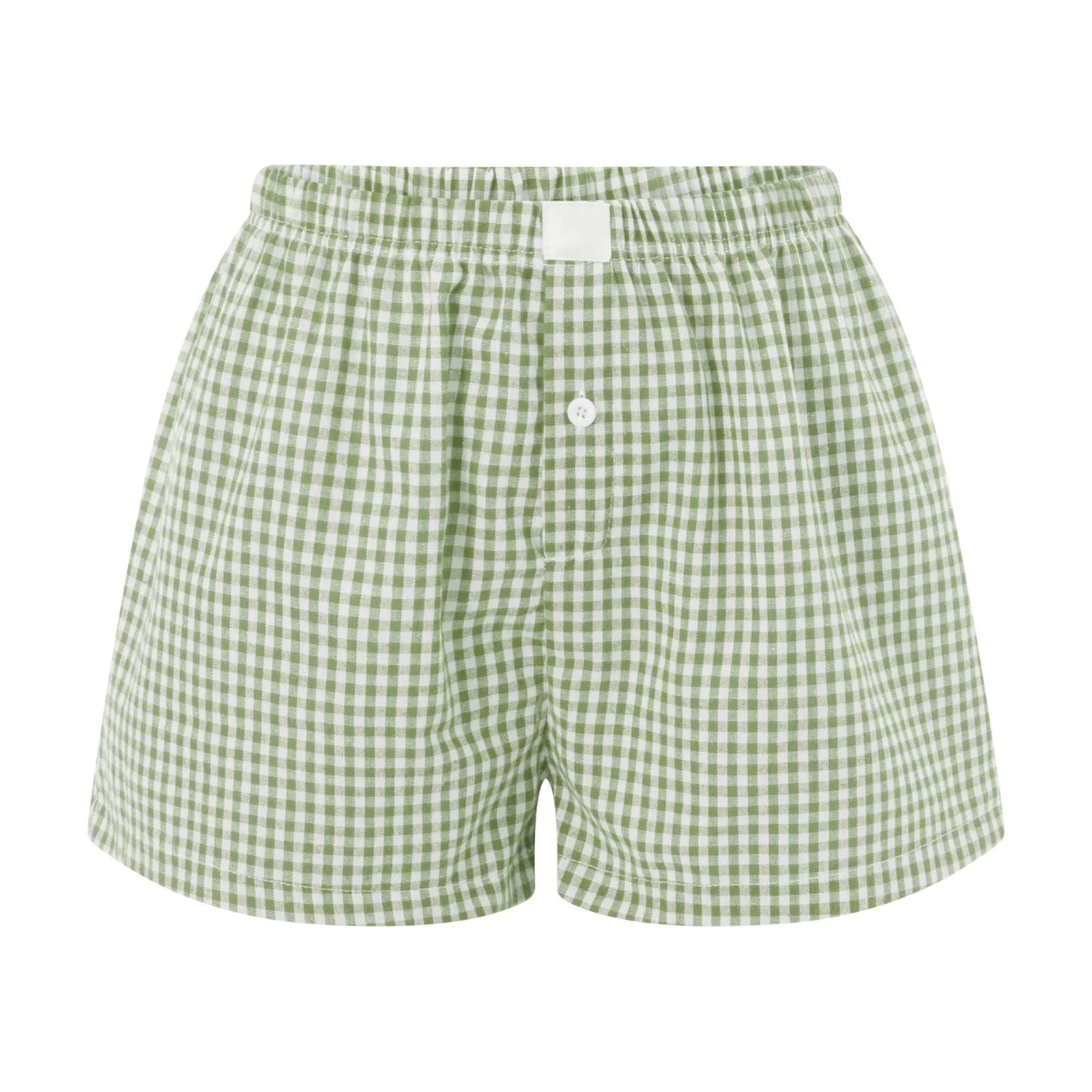 Womens Y2K Retro Plaid Elastic Low Waist Button Front Lounge Shorts 15