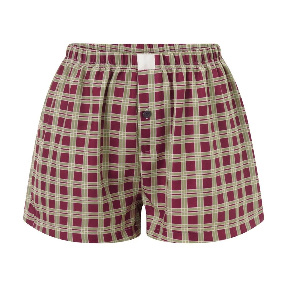 Womens Y2K Retro Plaid Elastic Low Waist Button Front Lounge Shorts 16