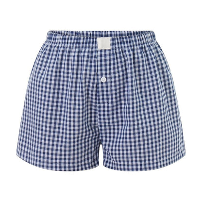 Womens Y2K Retro Plaid Elastic Low Waist Button Front Lounge Shorts 6