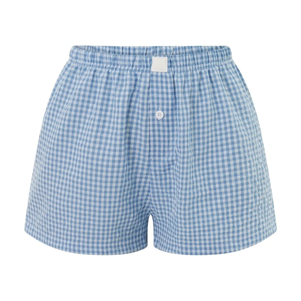 Womens Y2K Retro Plaid Elastic Low Waist Button Front Lounge Shorts 7