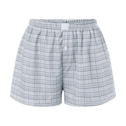 Womens Y2K Retro Plaid Elastic Low Waist Button Front Lounge Shorts 8