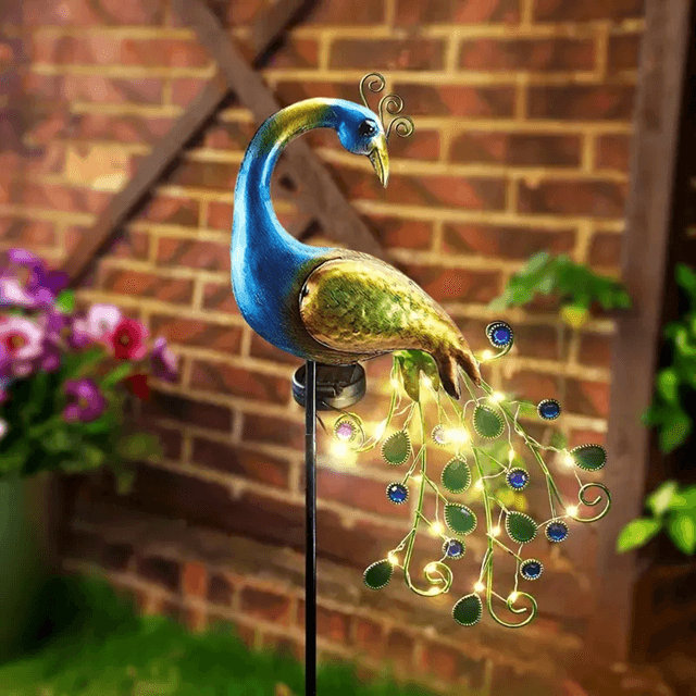 Metal Peacock Solar Garden Sculpture Outdoor LED Yard Art