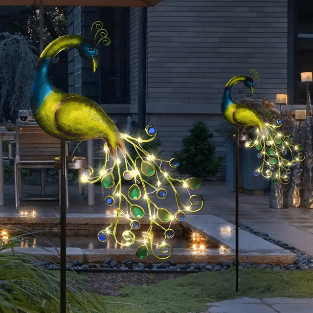 Metal Peacock Solar Garden Sculpture Outdoor LED Yard Art 2