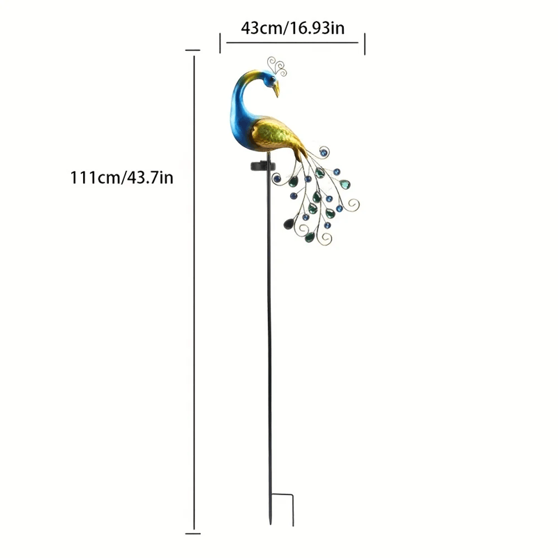 Metal Peacock Solar Garden Sculpture Outdoor LED Yard Art 3