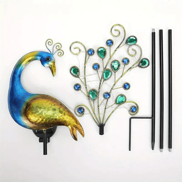 Metal Peacock Solar Garden Sculpture Outdoor LED Yard Art 4