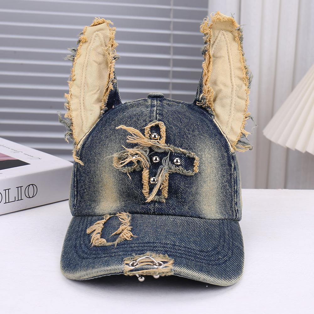Adjustable Size 3D Ear Decoration Baseball Cap, Unisex Fashionable Hole Design, Trendy Versatile Sun Protection Cap