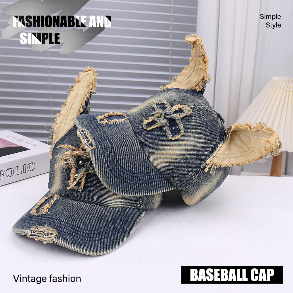 Adjustable Size 3D Ear Decoration Baseball Cap, Unisex Fashionable Hole Design, Trendy Versatile Sun Protection Cap
