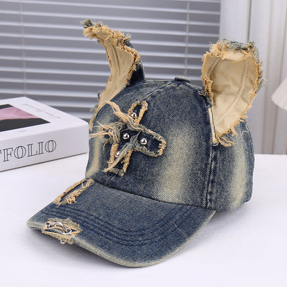 Adjustable Size 3D Ear Decoration Baseball Cap Unisex Fashionable Hole Design Trendy Versatile Sun  2