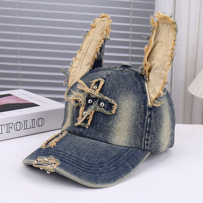 Adjustable Size 3D Ear Decoration Baseball Cap Unisex Fashionable Hole Design Trendy Versatile Sun  5