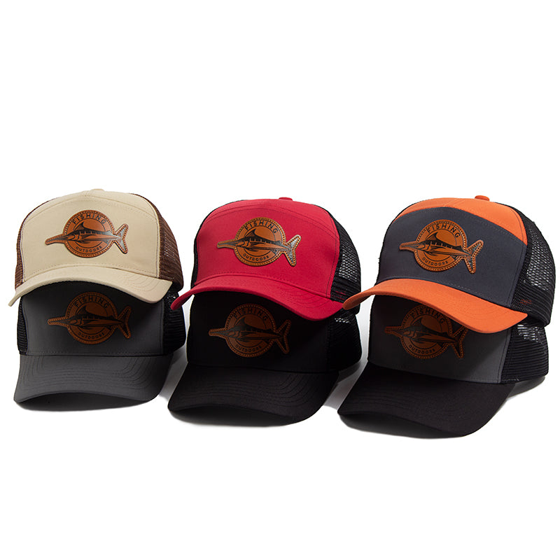 Shark Leather Label Men Baseball Cap, Casual Trucker Hat 7 Panel Style, Fashion Hip Hop Mesh Caps, Summer Visor Hats