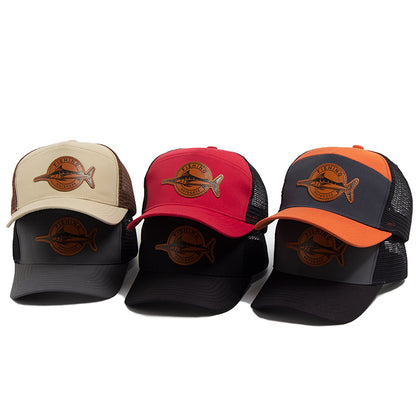 Shark Leather Label Men Baseball Cap, Casual Trucker Hat 7 Panel Style, Fashion Hip Hop Mesh Caps, Summer Visor Hats