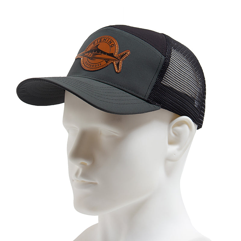 Shark Leather Label Men Baseball Cap, Casual Trucker Hat 7 Panel Style, Fashion Hip Hop Mesh Caps, Summer Visor Hats