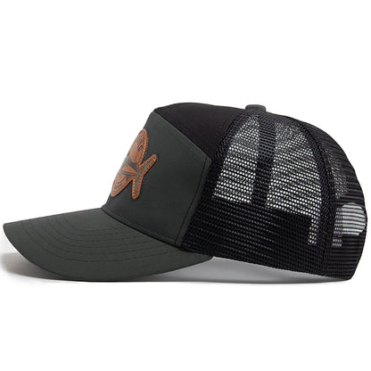 Shark Leather Label Men Baseball Cap, Casual Trucker Hat 7 Panel Style, Fashion Hip Hop Mesh Caps, Summer Visor Hats