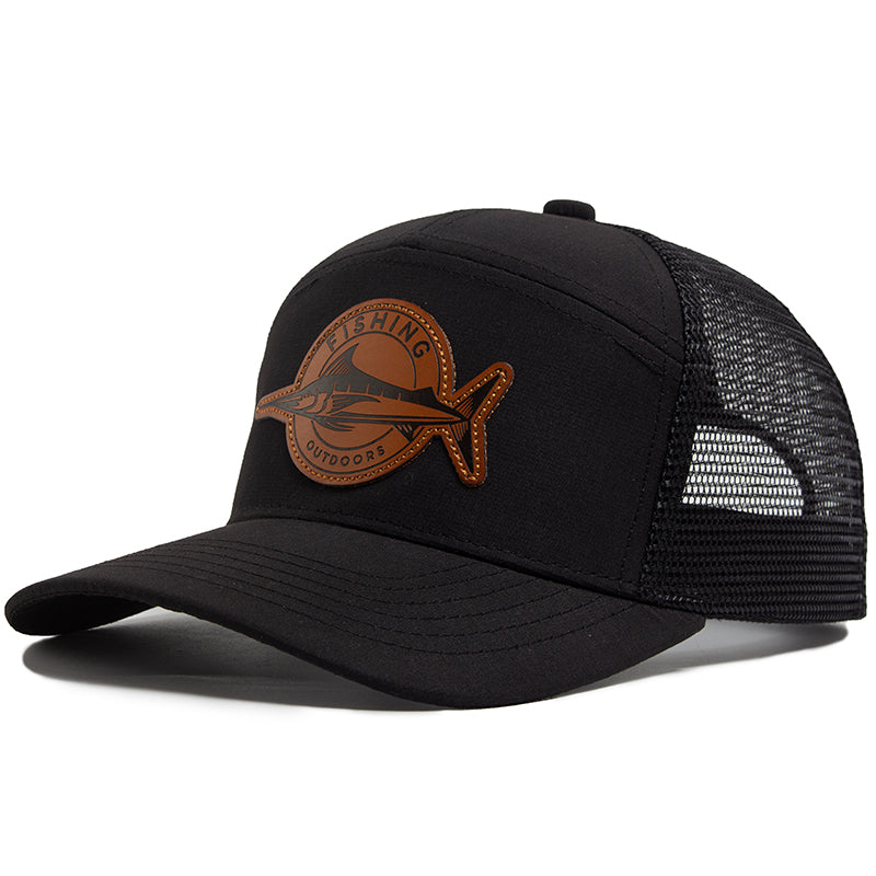 Shark Leather Label Men Baseball Cap, Casual Trucker Hat 7 Panel Style, Fashion Hip Hop Mesh Caps, Summer Visor Hats