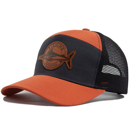 Shark Leather Label Men Baseball Cap, Casual Trucker Hat 7 Panel Style, Fashion Hip Hop Mesh Caps, Summer Visor Hats