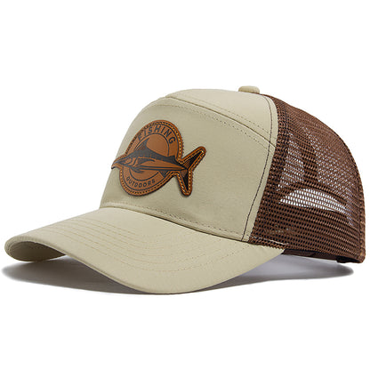 Shark Leather Label Men Baseball Cap, Casual Trucker Hat 7 Panel Style, Fashion Hip Hop Mesh Caps, Summer Visor Hats