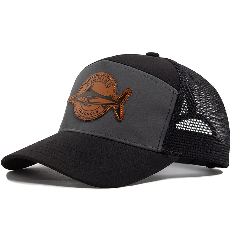 Shark Leather Label Men Baseball Cap, Casual Trucker Hat 7 Panel Style, Fashion Hip Hop Mesh Caps, Summer Visor Hats
