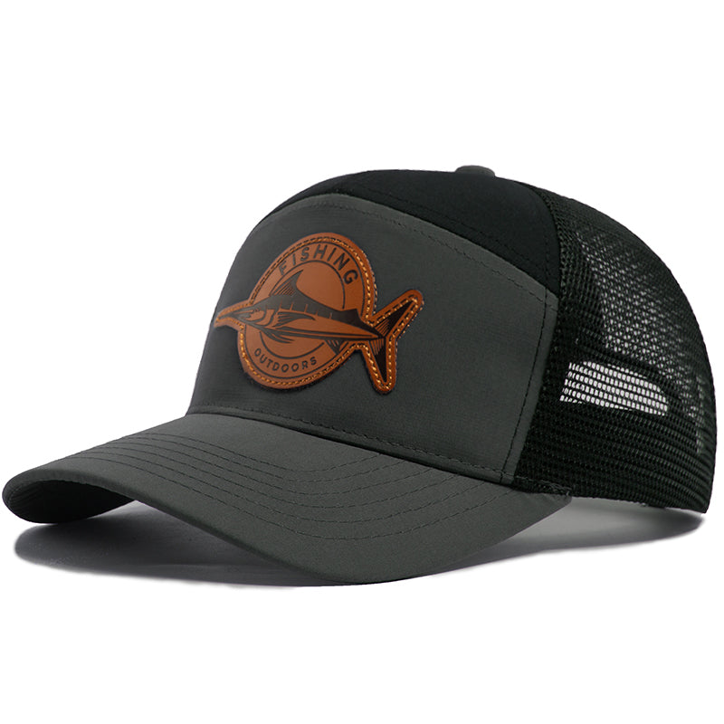Shark Leather Label Men Baseball Cap, Casual Trucker Hat 7 Panel Style, Fashion Hip Hop Mesh Caps, Summer Visor Hats