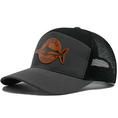 Shark Leather Label Men Baseball Cap, Casual Trucker Hat 7 Panel Style, Fashion Hip Hop Mesh Caps, Summer Visor Hats
