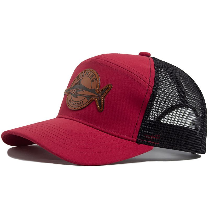 Shark Leather Label Men Baseball Cap, Casual Trucker Hat 7 Panel Style, Fashion Hip Hop Mesh Caps, Summer Visor Hats