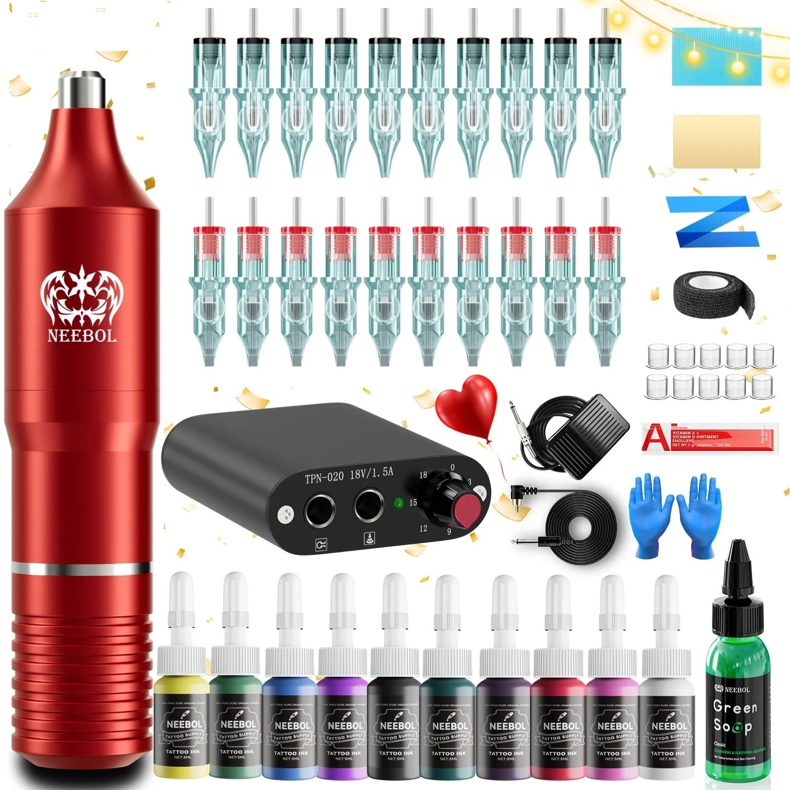 Professional Cordless Tattoo Kit with Complete Wireless Machine Set