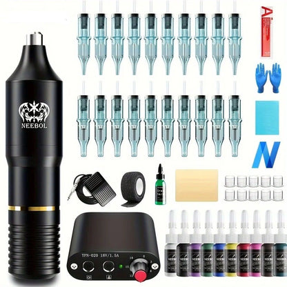 Professional Cordless Tattoo Kit With Complete Wireless Machine Set 6